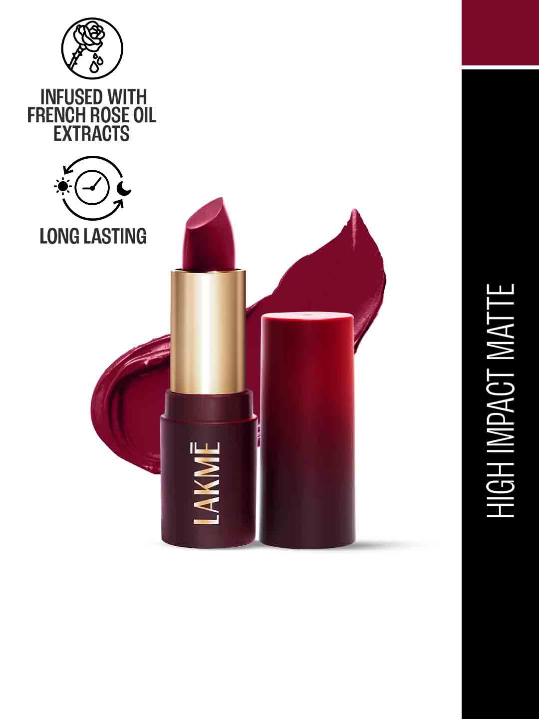 Lakme Forever Matte Long Lasting Lipstick With French Rose Oil Ext 4.5g -  Red Crimson