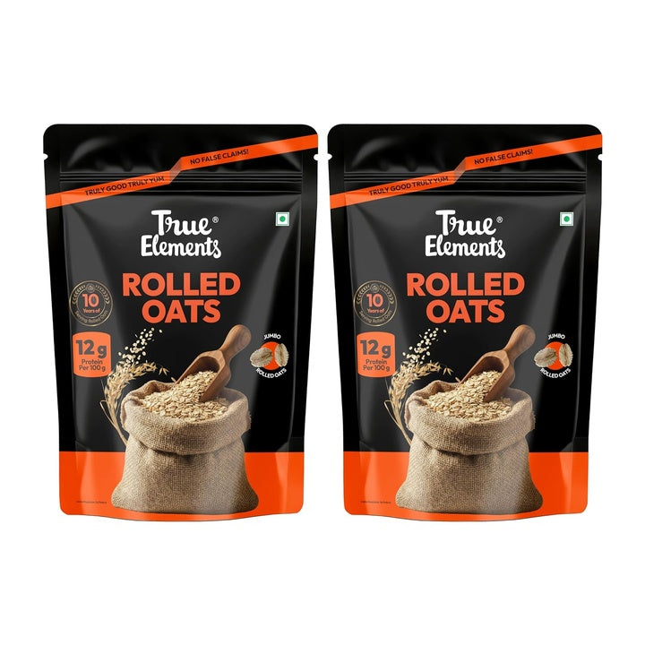 True Elements Rolled Oats 1.2kg (Pack of 2) | Clean Whole Grain | High Fiber & Protein | Healthy Breakfast Cereal | Jumbo Oats useful for oatmeal | Diet Food for Weight Management