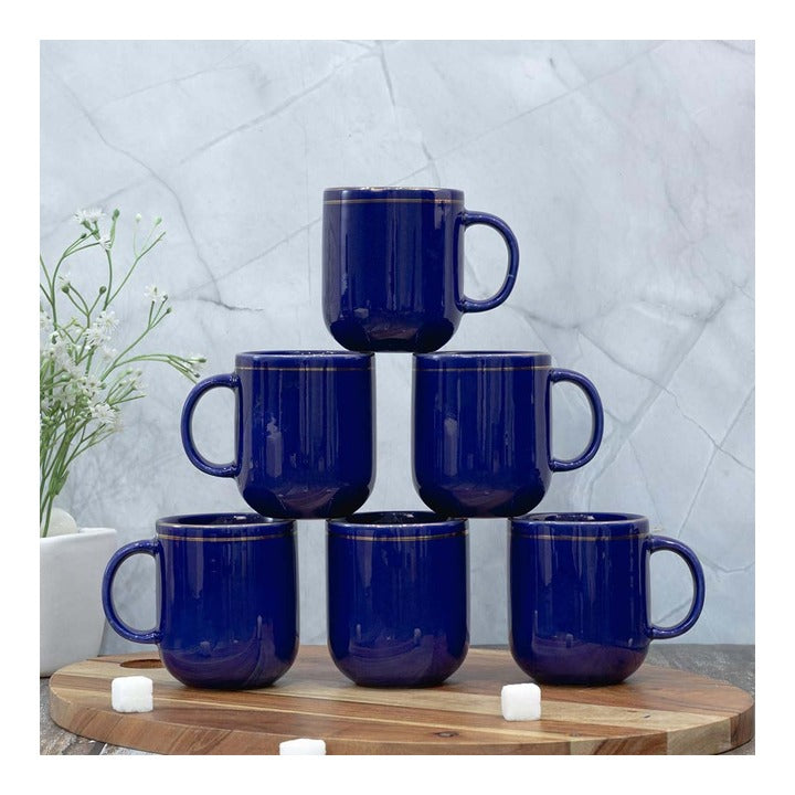Femora Ceramic Gold Line Tea Cups (Blue) - 180 ml : 6 Piece
