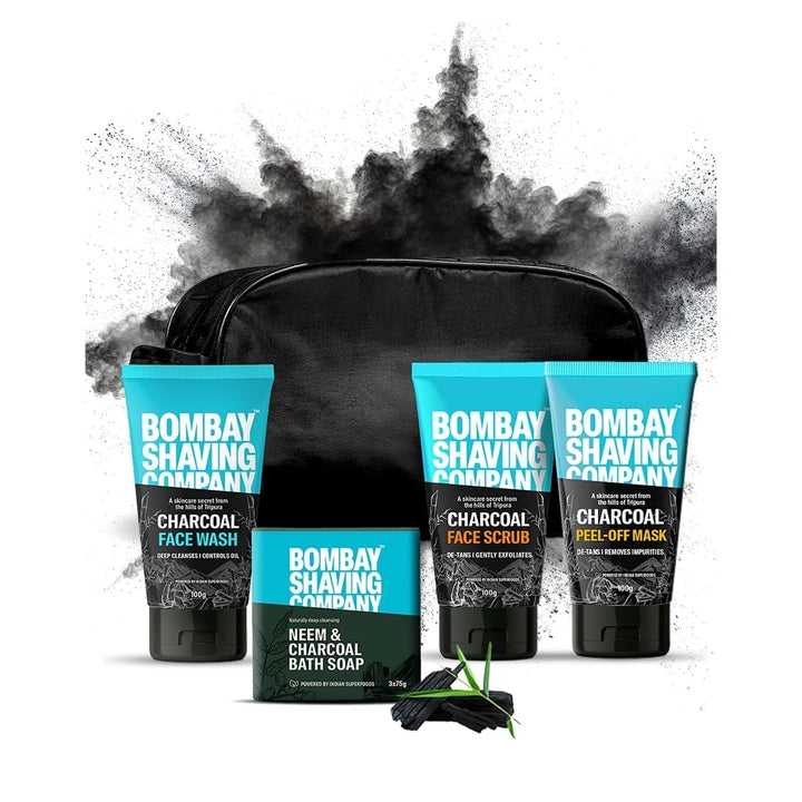 Bombay Shaving Company Valentine's Day Gift Kit For Men|Activated Charcoal Facial Kit|Charcoal Face Wash, 100 Gm, Charcoal Face Scrub, 100 Gm, Neem & Charcoal Soap, 75Gm, Charcoal Peel Off Mask, 100Gm
