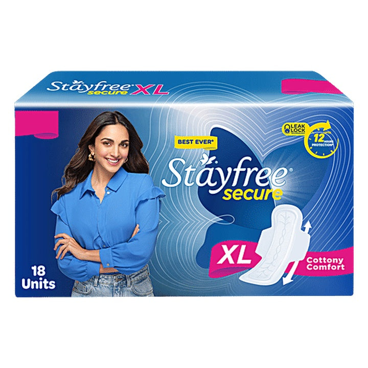 STAYFREE Sanitary Pads - Secure XL Cottony Soft, with Wings (18 pcs)