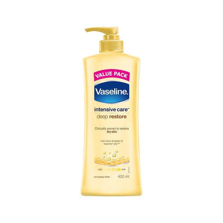 Vaseline Intensive Care Deep Restore Body Lotion, Long Lasting Moisturisation For Healthy, Glowing Skin, 400 ml