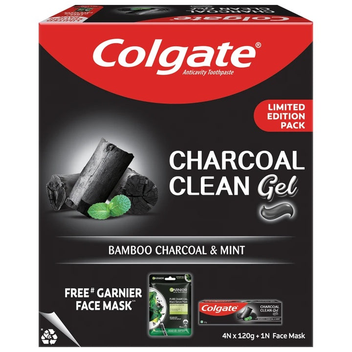 Colgate Charcoal Clean 480g Toothpaste & Garnier Face Mask Combo (Pack of 5)