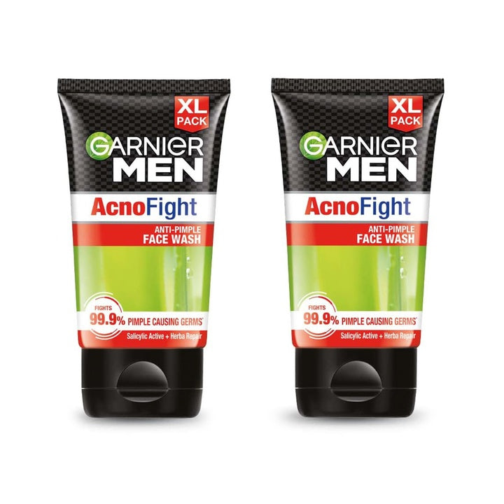 Garnier Men Acno Fight Anti Pimple Face Wash, Anti Pimple Face Wash with Salicylic Acid and Herba Repair, Suitable for all Skin Types, 150g x 2 (Pack of 2)