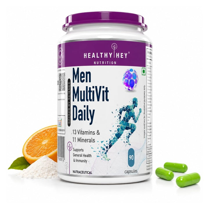 HealthyHey Nutrition MultiVitamin for Men - Multi-Vit Daily - 13 Vitamins & 12 Minerals - 90 Vegetable Capsules