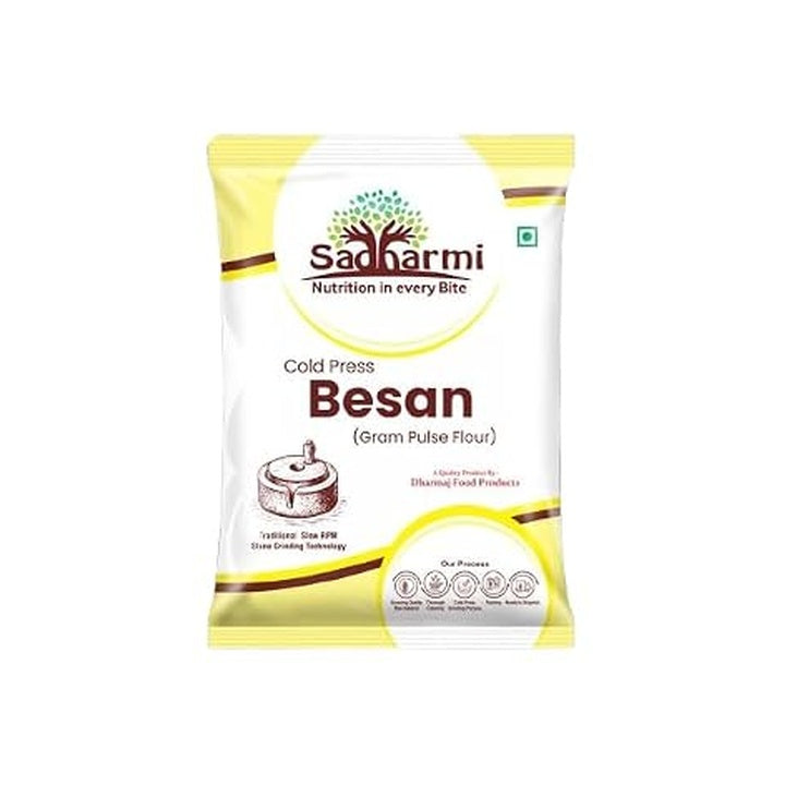 Made from 100% pure chana dal using traditional cold-pressed stone-grinding process - Gram Flour (Besan) | Sadharmi | Cold Pressed Stone Ground 950g