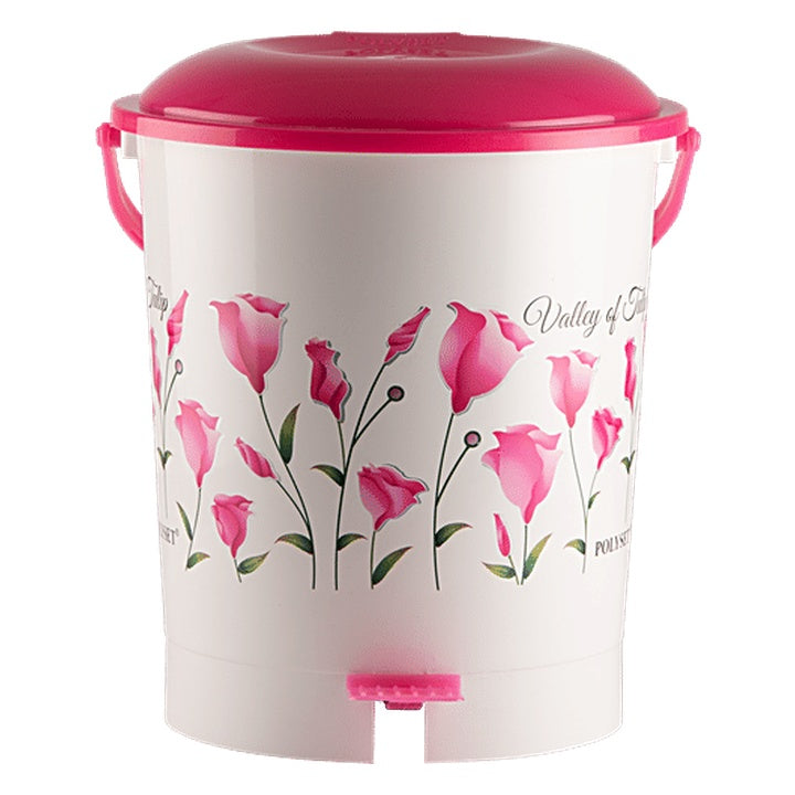 Polyset Super Pedal Bin - Valley Of Tulip Print , Pink, For Home & Office Use (11 L)