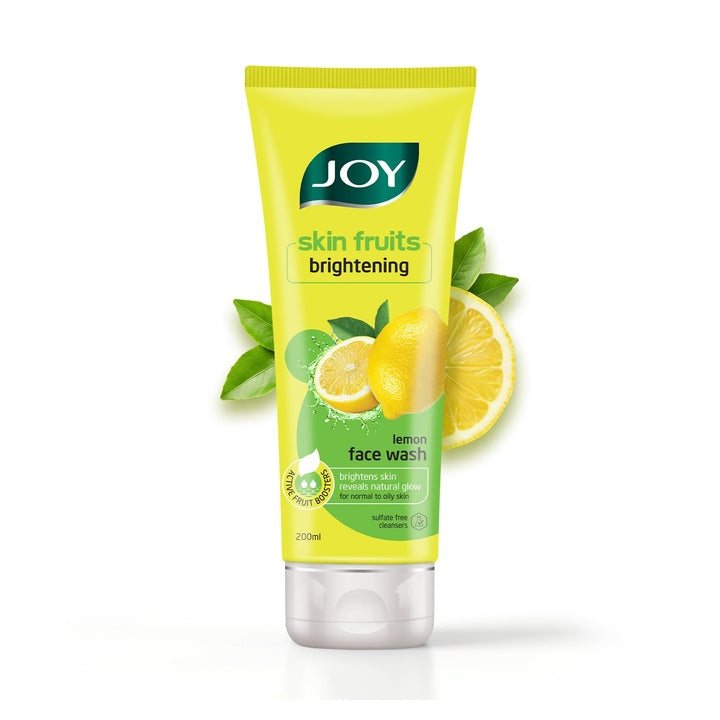 Joy Skin Fruits Lemon Brightening Face Wash 200ml | with Vitamin C for Glowing Skin | Reduces Dark Spots, Removes Excess Oil & Dirt | For Normal to Oily Skin