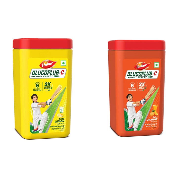 Dabur GlucoPlus-C Instant Energy Glucose (Lemon + Orange Powder) Sports Drink (2x400 g, Lemon+Orange Flavored)