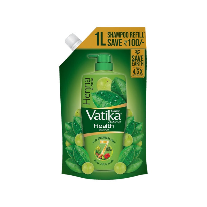 DABUR VATIKA Health Shampoo Refill Pouch | With 7 natural ingredients | Controls Frizz (1 L)
