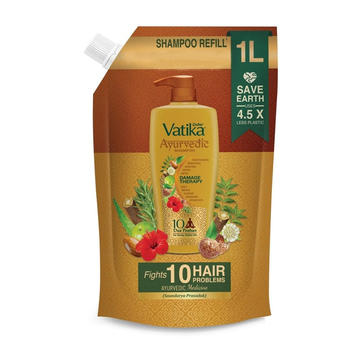 Dabur Ayurvedic Shampoo Refill Pouch | Up to 100% Damage Protection (1000 ml)