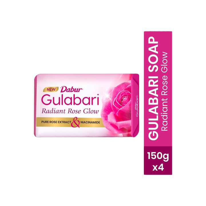 Dabur Gulabari Rose Glow Soap | Moisturizing Bathing Bar With Glycerine & Niacinamide (4 x 150 g)