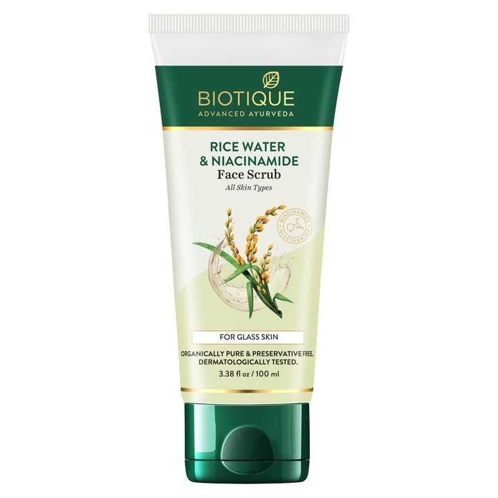 Biotique Rice Water & Niacinamide Deep Cleanse Gel Face Scrub for Smoother, Radiant and Brighter Skin|Glass Skin |Unclogs Pores|For Men & Women- 100ml