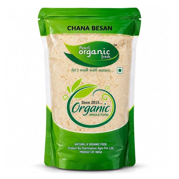 Pearl Organic Fresh Organic Chana Besan (Chickpea Flour) 1Kg | 100% Pure and Natural Chickpea Flour | Stone-ground, Unpolished Flour | Ideal for Pakoras, Laddoos, Dhokla, Kadhi, and Indian cooking