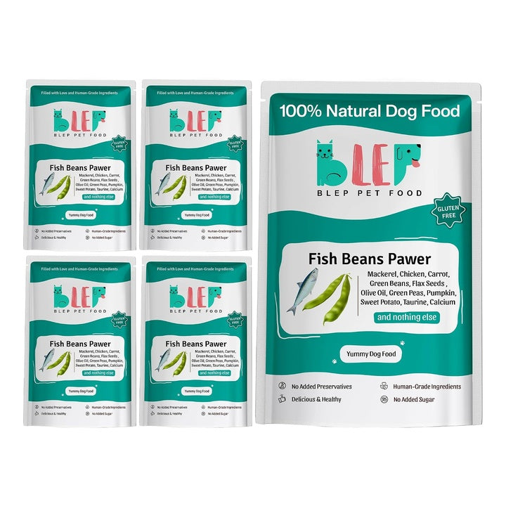 BLEP Fish Beans Natural Dog Food 500g (5 Packs of 100g) | Zero Preservatives|Aids Joint Health & Digestion|Collagen Rich| Human Grade, Natural Wet Dog Food|Ideal for All Breeds