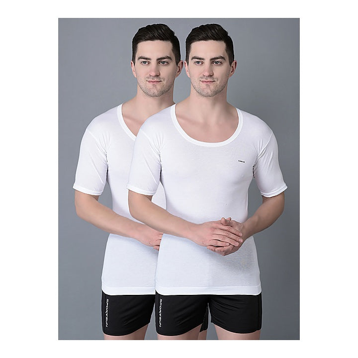 Dollar Bigboss Round Neck Sleeve White Men's Vest - 85 cm (M) - 2 Pieces : 1 Unit