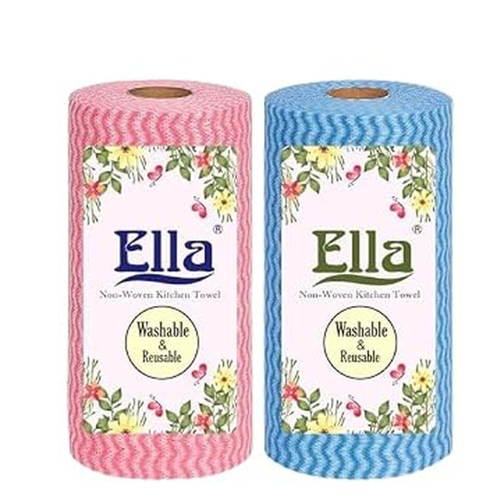 Ella Non-Woven Reusable Kitchen Towel Roll - Pack of 2 (80 Pulls Per Roll, 160 Sheets)