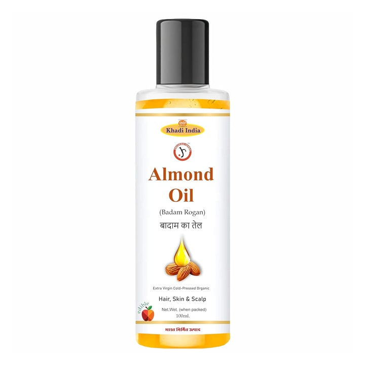 Swadeshi Khadi Herbals Pure Cold Pressed Sweet Almond Oil for Hair Growth and Glowing Skin & Face - 100ml