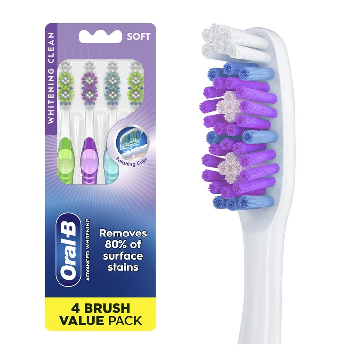 Oral-B 35 Soft Bristles 3D Vivid Toothbrush, White, 4 Count