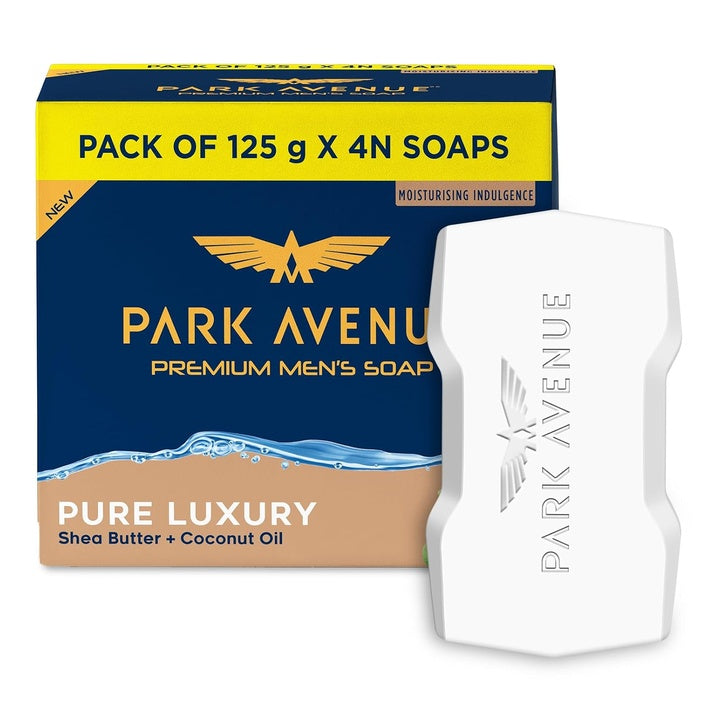 Park Avenue Premium Men’s Soaps for Bath – Pure Luxury | 125g (Pack of 4) | Enriched with Shea Butter & Coconut Oil | Grade 1 Soap | For All Skin Types