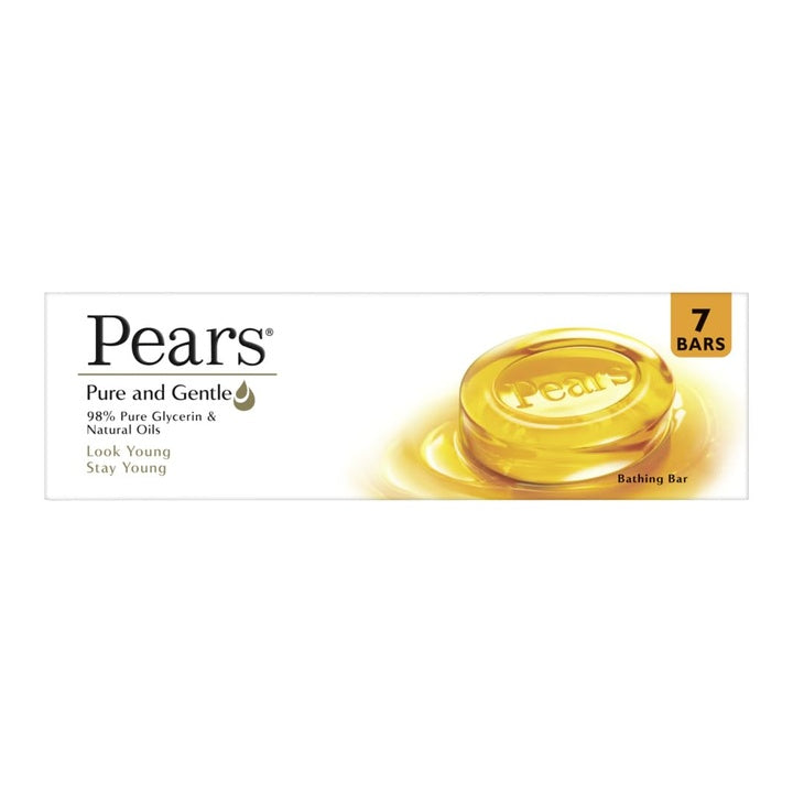 Pears Pure & Gentle Bathing Soap Bar 125 g (Combo Pack of 7) Moisturizing Glycerin Soap for Soft, Glowing Skin & Body - Paraben Free, For Men & Women