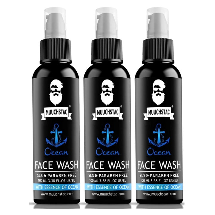 Muuchstac Ocean Face Wash for Men | Fight Acne & Pimples, Brighten Skin, Clears Dirt, Oil Control, Refreshing Feel - Multi-Action Formula (3x100 ml)