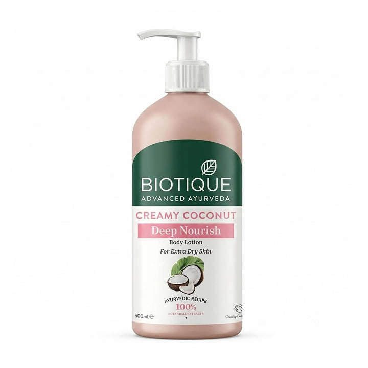 Biotique Creamy Coconut Deep Nourish Body lotion For Extra Dry Skin | Heals, Repairs, and Soothes the Skin | Moisturizing and Skin-Humidifying | 100% Botanical Extracts| All Skin Types | 300ml