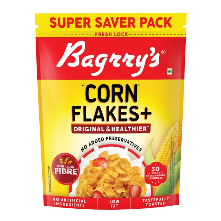 Bagrry’s Corn Flakes+ Original & Healthier 800g | Added Fibre | Crunchy Breakfast Cereal | Delicious Golden Corn | Low Fat & Low in Glycaemic Index | Source of Protein | Toasted & Crunchy Corn Flakes | No Added Preservatives | No Artificial Ingredients