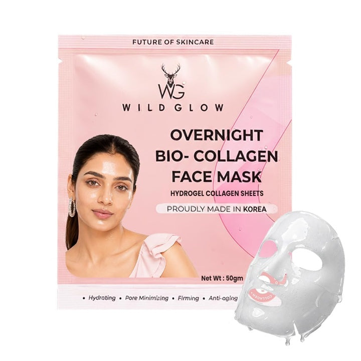 WILDGLOW Korean Glass Skin Bio-Collagen Overnight Face Mask for Deep Hydration, Pigmentation, Anti-Aging & Pore Minimizing | Hyaluronic Acid, Niacinamide, Vitamin E & Centella | Pack of 1