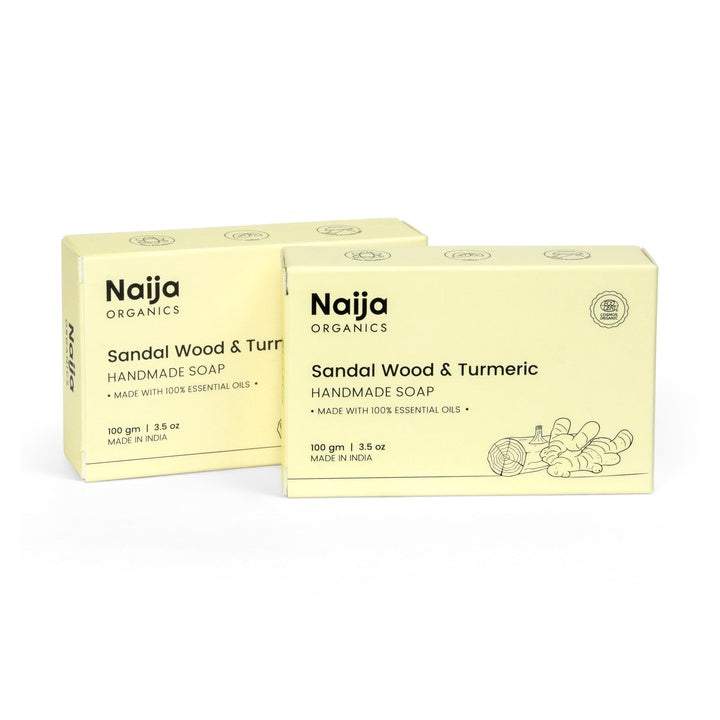 Naija Organics Sandalwood & Turmeric Natural Bath Soap | Skin Brightening, Deep Moisturizing, Chemical-Free, Handmade Soap| Haldi & Chandan | For Men & Women, All Skin Types, Pack of 2 (100g each)