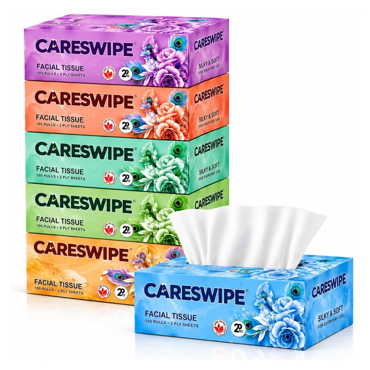 2 Ply Facial Tissue Box | 600 Pulls | 100 Pulls X 6 Cartons | Soft And Highly Absorbent | 100% Natural Virgin Cellulose Fiber Soft & White Paper