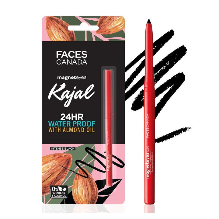 FACESCANADA Magneteyes Kajal Stick - Black, 0.35 Gm | 24 Hr Long Stay | One Stroke Smooth Glide | Waterproof, Smudgeproof & Fadeproof | Deep Matte Finish | Enriched With Almond Oil & Vitamin E