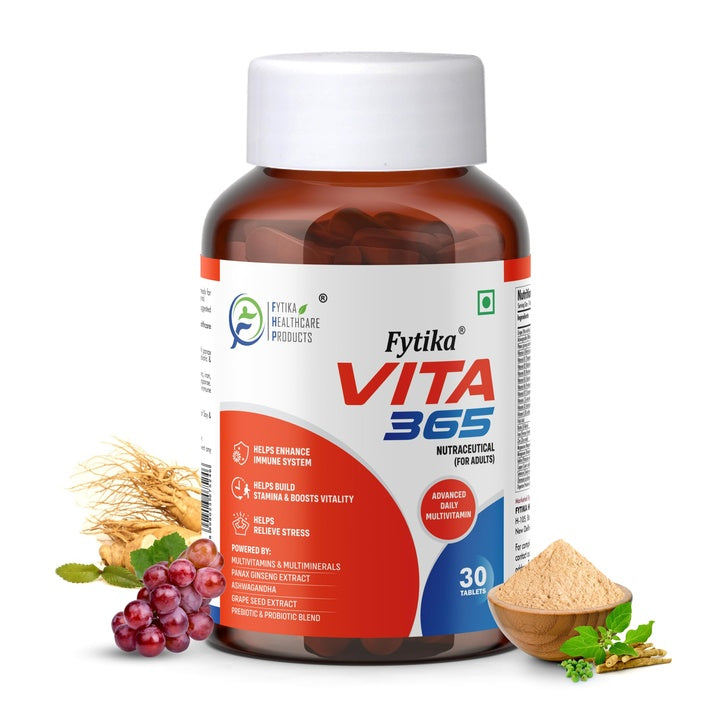 Fytika Vita 365-30 tablets (Pack of 1) | Multivitamin For Men and Women | With Ashwagandha, Ginseng, Probiotics & Prebiotics and Biotin| Enhances Energy, Immunity and Digestion