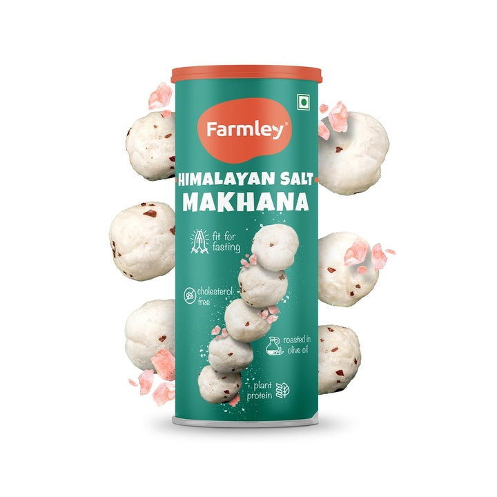 Farmley Roasted & Flavoured Makhana | Himalayan Salted (Sendha Namak) | Healthy & Crunchy Snack | Cholesterol Free | Gluten Free | Rich In Protein & Calcium | Roasted In Olive Oil - 83g Jar