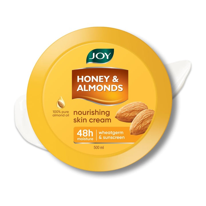 Joy Honey & Almonds Deep Nourishing Moisturizer for Dry Skin | Skin Cream for Face, Hands & Body | Contains Natural Sunscreen for Glowing Skin | Retains Natural Moisture Balance, 500ml