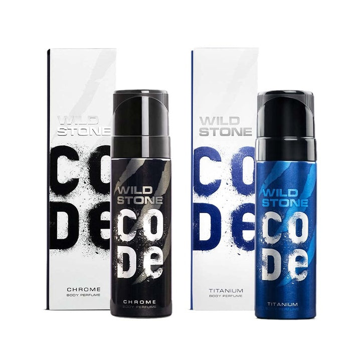 WILD STONE CODE Chrome And Titanium Long Lasting No Gas Body Perfume Spray For Men, Pack Of 2 (150Ml Each)