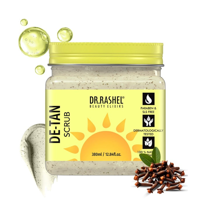 DR.RASHEL Beauty Elixirs De-Tan Scrub for Face & Body with Vitamin C, Walnut Shell Removes Tan, Dead Skin & Blackheads Deep Exfoliating Scrub for Men & Women 380ml