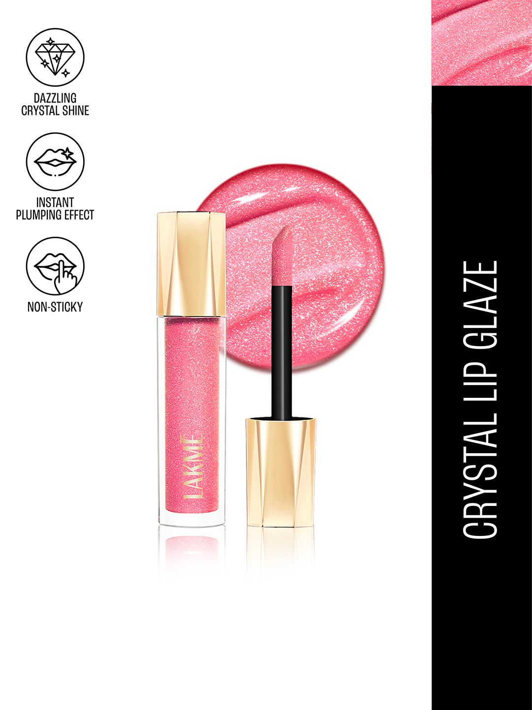 Lakme Glitterati Non-Sticky Hydrating Lip Glaze With Vegan Collagen 5ml - Hot Pink Cosmo