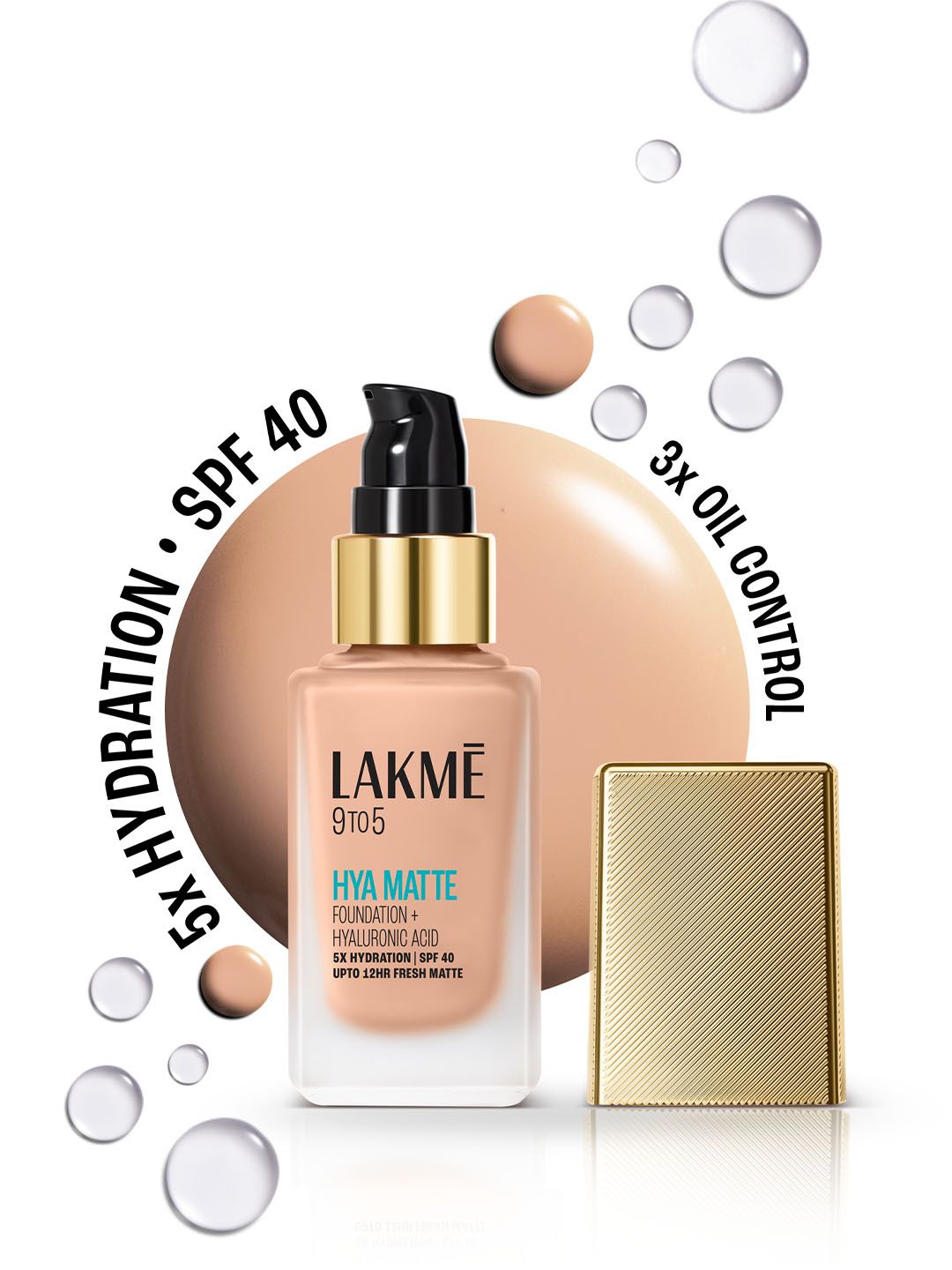 Lakme 9to5 Hya Matte Foundation With Hyaluronic Acid & SPF40 25ml - Warm Sand W160