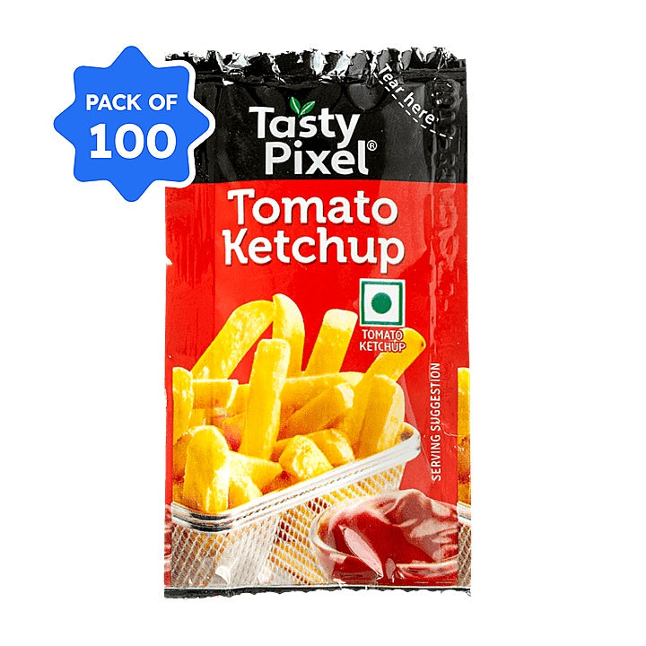 Veeba - Tomato Ketchup Sachet (Tasty Pixel), 8 gm (Pack of 100 Sachets)