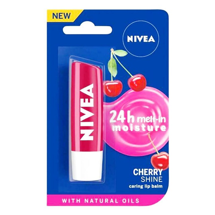 Nivea 24 hour Melt-in Moisture Caring Lip Balm, Cherry Shine 4.8 g