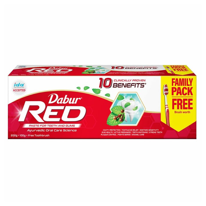 Dabur Red Toothpaste (200+ 100) g (With Free Toothbrush)