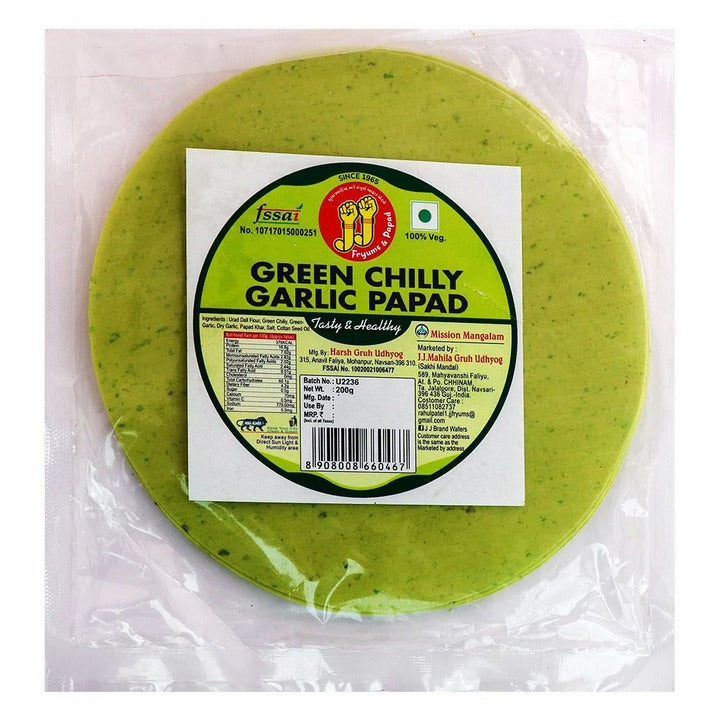 JJ Tasty and Healthy Green Chilly Garlic Urad Papad 200 g