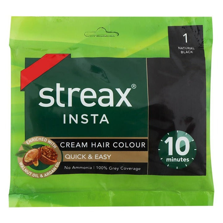 Streax Insta Cream Hair Color 15 g + 15 ml (1 Natural Black)
