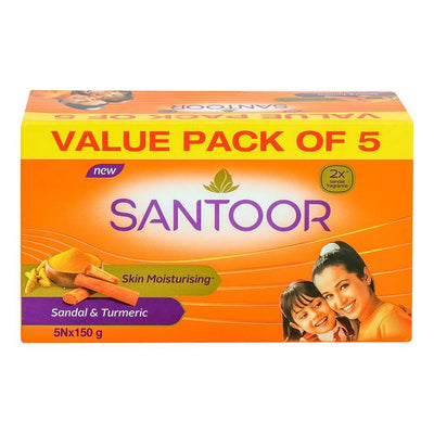 Santoor Skin Moisturising Sandal and Turmeric Soap 150 g (Value Pack of 5)