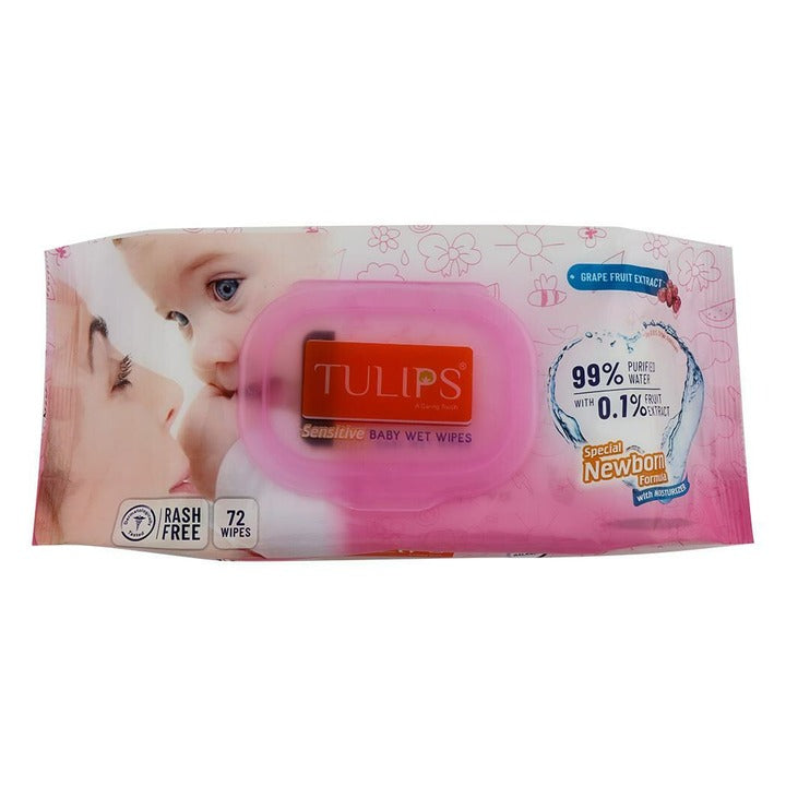 Tulips Sensitive Baby Wet Wipes - 72 count with Lid