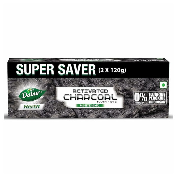 Dabur Herbal Whitening Activated Charcoal Toothpaste 120 g (Pack of 2)