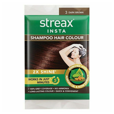 Streax Insta Shampoo Hair Colour - 3 Dark Brown 25 ml