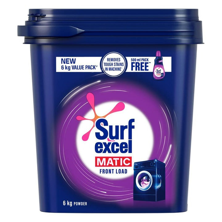 Surf Excel Matic Front Load Detergent Powder (6 kg + Free Liquid Detergent 500 ml)