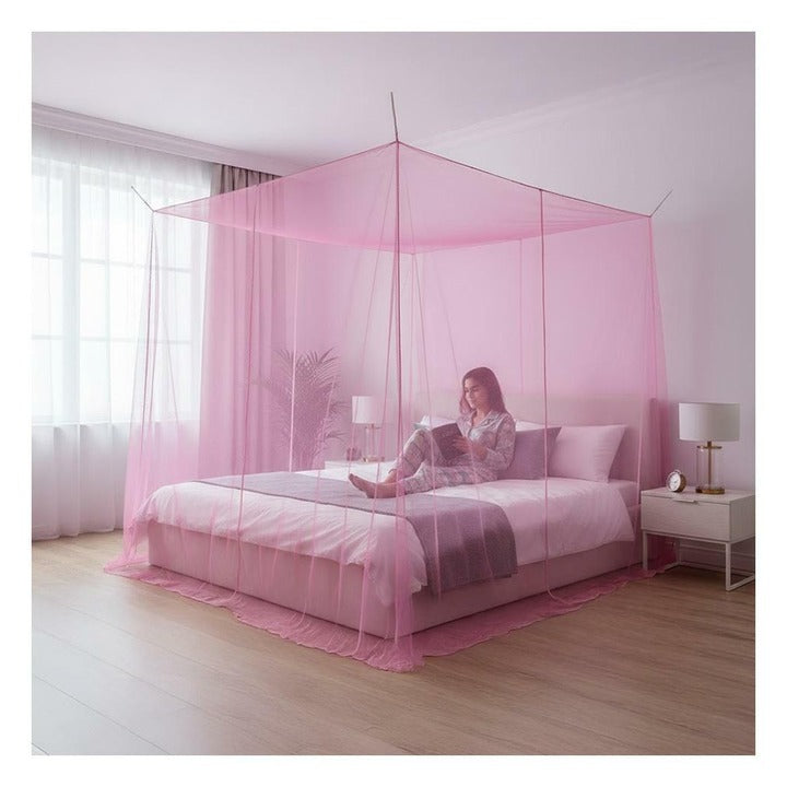 Ulhaas Pink Nylon Border Mosquito Net for Double Bed (182 x 198 cm)